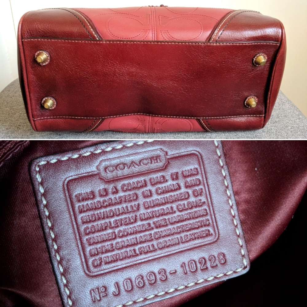 ๐ Coach Hampton Burgundy Perforated Leather Tote - Picture 6 of 8